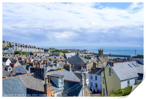 Rooftops of St Ives Print by Darrell Evans