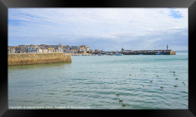 View of St Ives harbour Framed Print by Darrell Evans