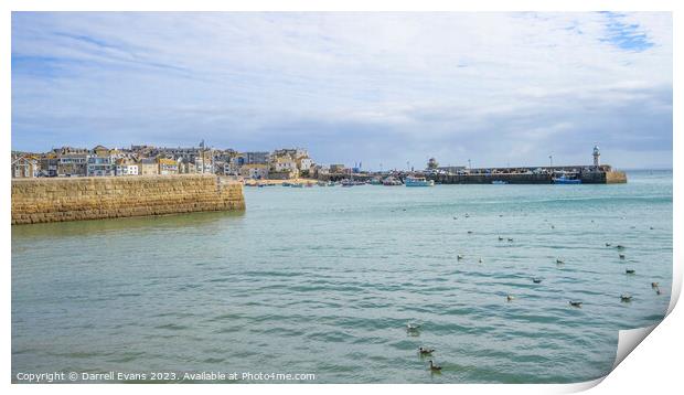View of St Ives harbour Print by Darrell Evans