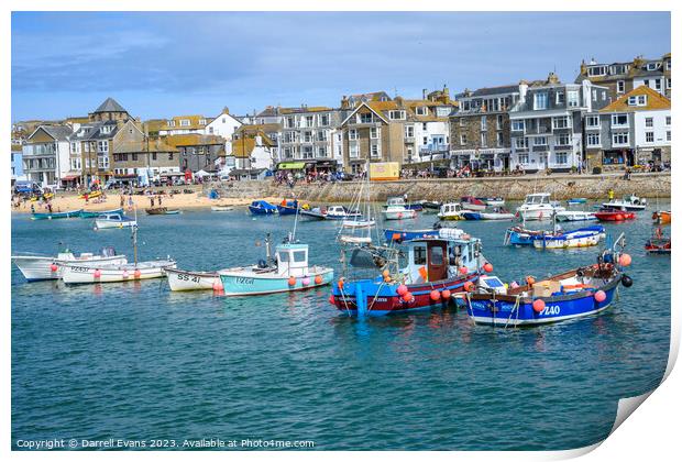 Boats at St Ives Print by Darrell Evans