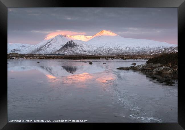 Sunrise over Lochan Nah Achlaise Framed Print by Peter Paterson