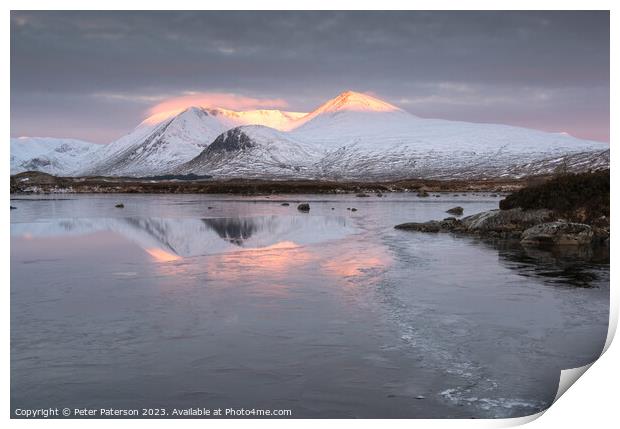 Sunrise over Lochan Nah Achlaise Print by Peter Paterson