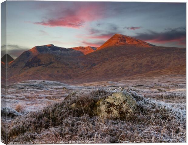 Sunrise over Black Mount Canvas Print by Peter Paterson