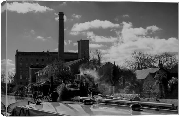 Rufford wharf on the Leeds to Liverpool canal smokey barge  Canvas Print by David French