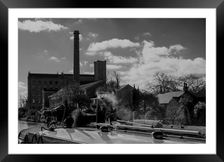 Rufford wharf on the Leeds to Liverpool canal smokey barge  Framed Mounted Print by David French