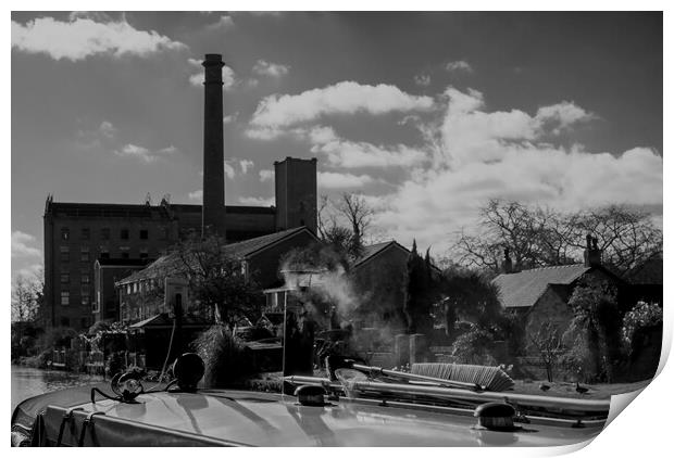 Rufford wharf on the Leeds to Liverpool canal smokey barge  Print by David French