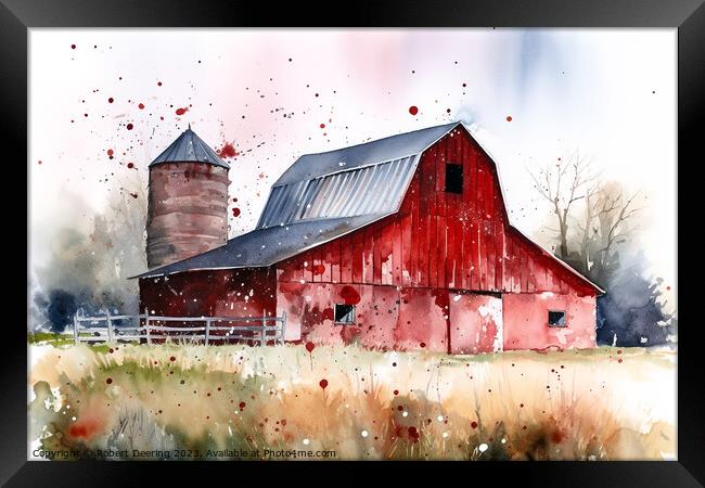 Red Barn and Silo Framed Print by Robert Deering