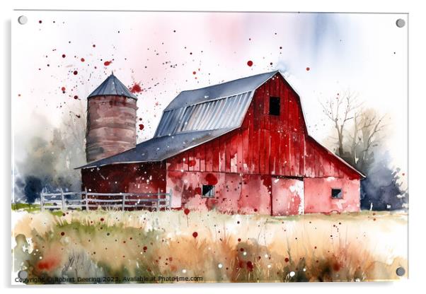 Red Barn and Silo Acrylic by Robert Deering