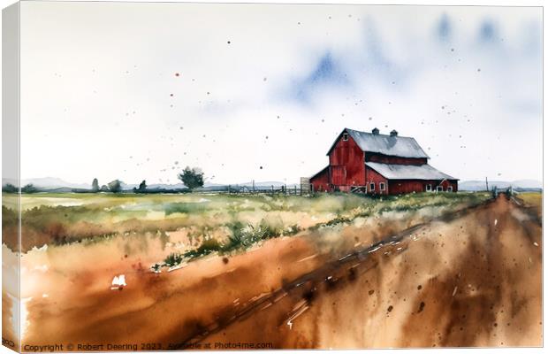 Red Barn By The Track Canvas Print by Robert Deering