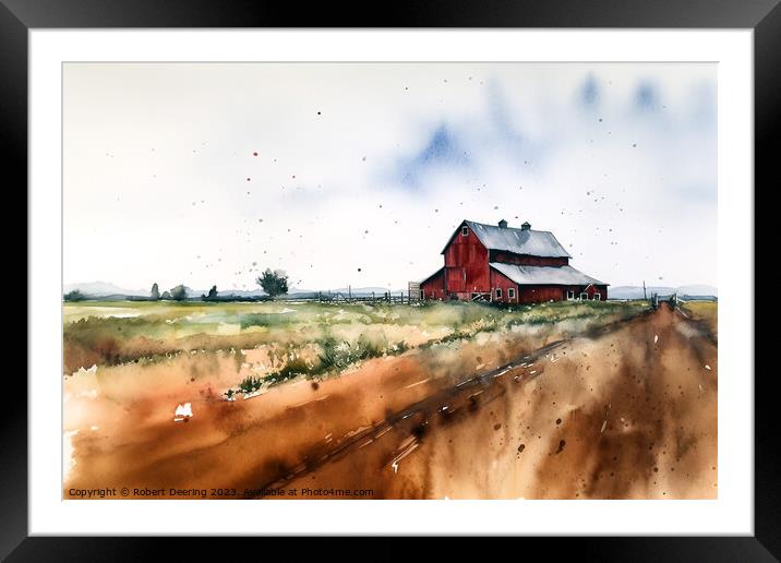 Red Barn By The Track Framed Mounted Print by Robert Deering