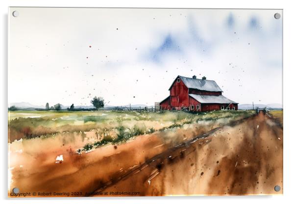 Red Barn By The Track Acrylic by Robert Deering