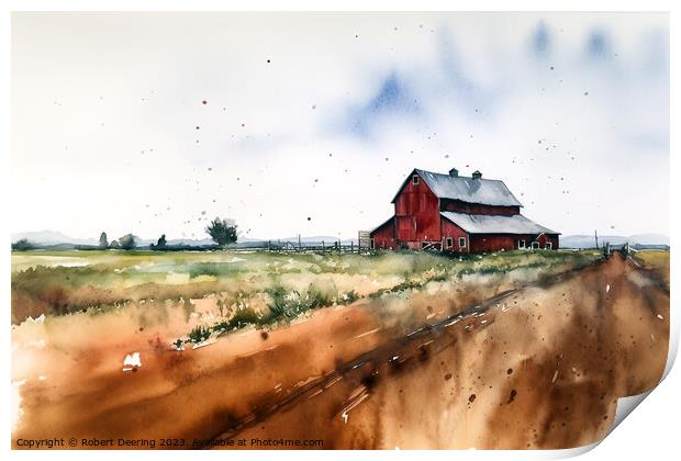 Red Barn By The Track Print by Robert Deering
