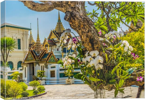 Orchids Stupas Pagodas Grand Palace Bangkok Thailand Canvas Print by William Perry