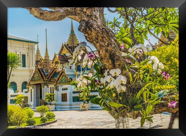 Orchids Stupas Pagodas Grand Palace Bangkok Thailand Framed Print by William Perry