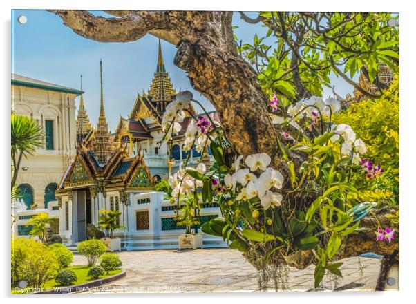 Orchids Stupas Pagodas Grand Palace Bangkok Thailand Acrylic by William Perry