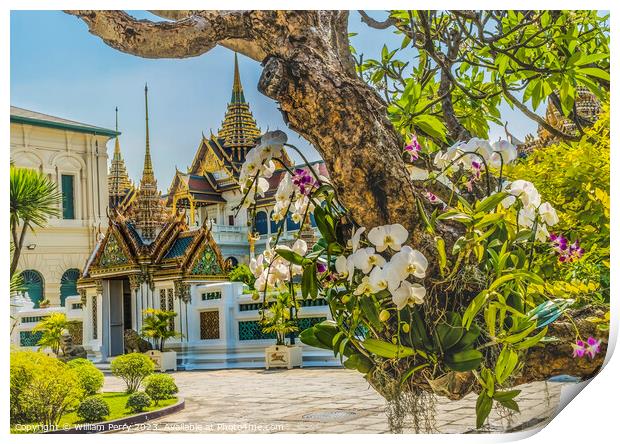 Orchids Stupas Pagodas Grand Palace Bangkok Thailand Print by William Perry