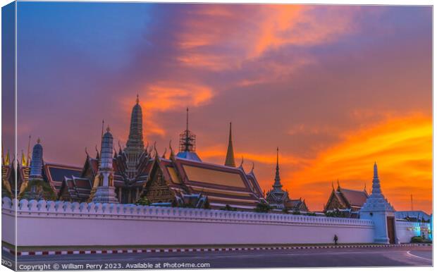 Sunset Gate Temple Emerald Buddha Grand Palace Bangkok Thailand Canvas Print by William Perry