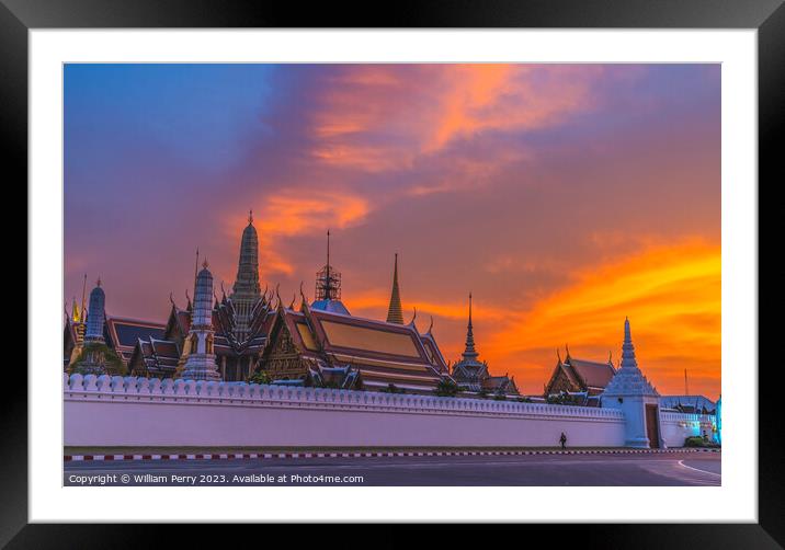 Sunset Gate Temple Emerald Buddha Grand Palace Bangkok Thailand Framed Mounted Print by William Perry