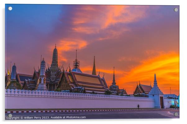 Sunset Gate Temple Emerald Buddha Grand Palace Bangkok Thailand Acrylic by William Perry