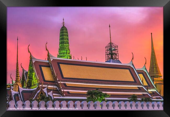 Sunset Temple Emerald Buddha Grand Palace Bangkok Thailand Framed Print by William Perry