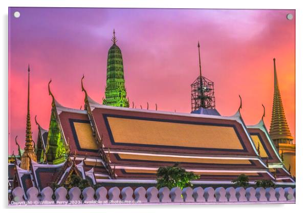 Sunset Temple Emerald Buddha Grand Palace Bangkok Thailand Acrylic by William Perry