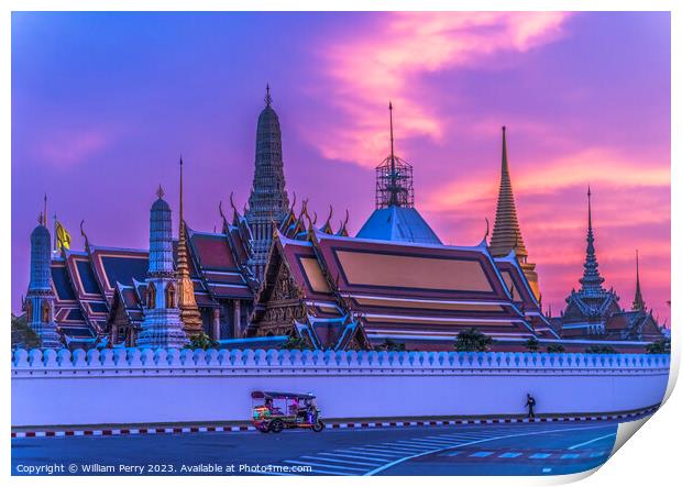 Sunset Temple Emerald Buddha Grand Palace Bangkok Thailand Print by William Perry