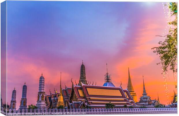 Sunset Temple Emerald Buddha Grand Palace Bangkok Thailand Canvas Print by William Perry
