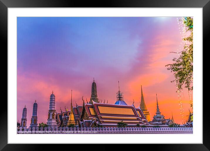Sunset Temple Emerald Buddha Grand Palace Bangkok Thailand Framed Mounted Print by William Perry