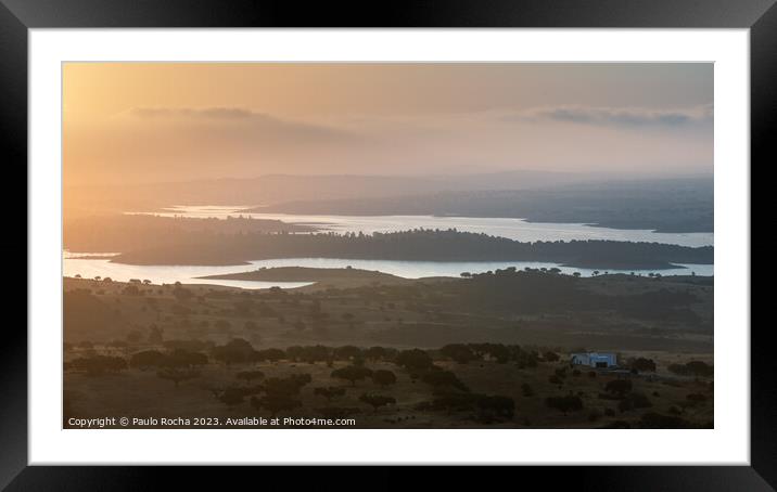 Portugal, Monsaraz. View from the fortress walls to Guadiana river at sunrise. Framed Mounted Print by Paulo Rocha