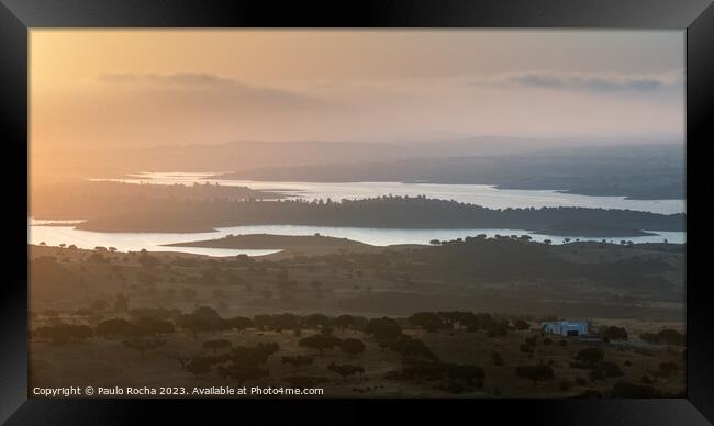 Portugal, Monsaraz. View from the fortress walls to Guadiana river at sunrise. Framed Print by Paulo Rocha
