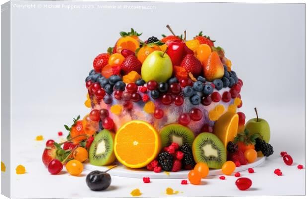 A big cake made of colorful fruits on a white background created Canvas Print by Michael Piepgras