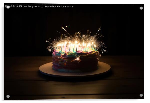 A birthday cake with lots of lights created with generative AI t Acrylic by Michael Piepgras