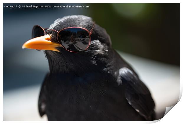 A blackbird wearing sunglasses created with generative AI techno Print by Michael Piepgras
