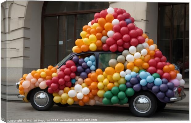 A car made of festive balloons created with generative AI techno Canvas Print by Michael Piepgras