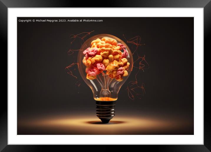 A creative idea mix of a lightbulb and a brain created with gene Framed Mounted Print by Michael Piepgras