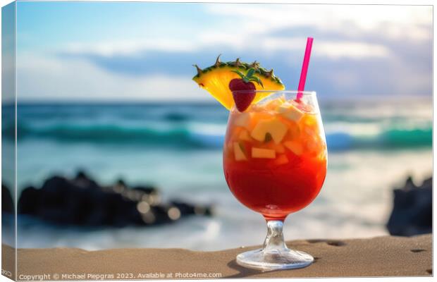 A fruity cocktail with a beautiful paradise beach soft backgroun Canvas Print by Michael Piepgras