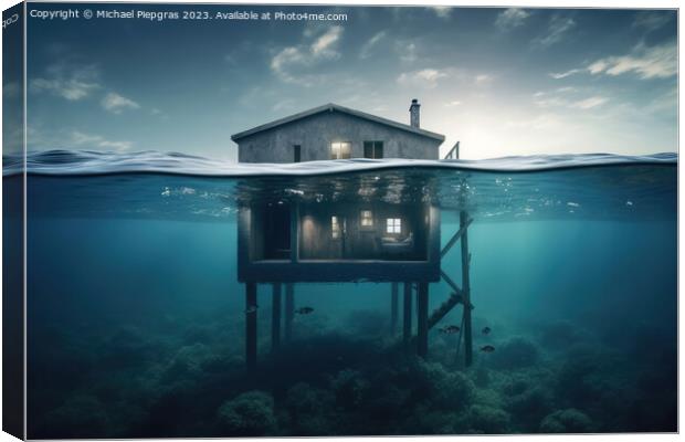 A house on the ground of the ocean under water created with gene Canvas Print by Michael Piepgras