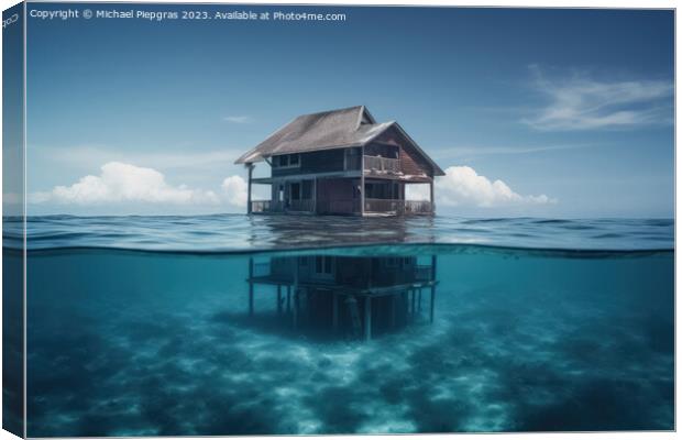 A house on the ground of the ocean under water created with gene Canvas Print by Michael Piepgras