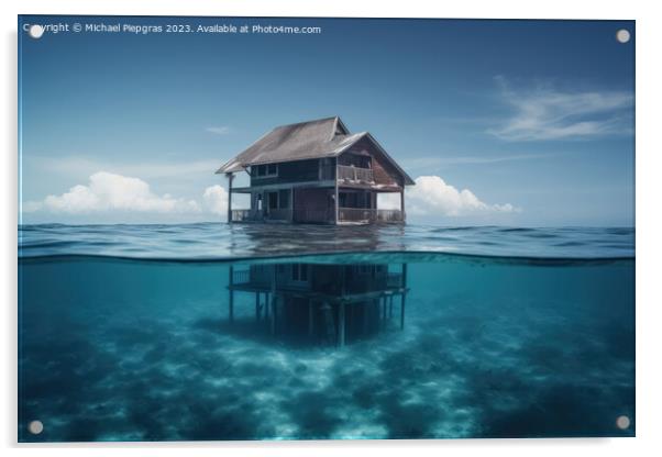 A house on the ground of the ocean under water created with gene Acrylic by Michael Piepgras