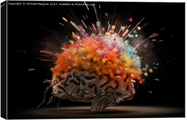 A human brain exploding with knowledge and creativity created wi Canvas Print by Michael Piepgras