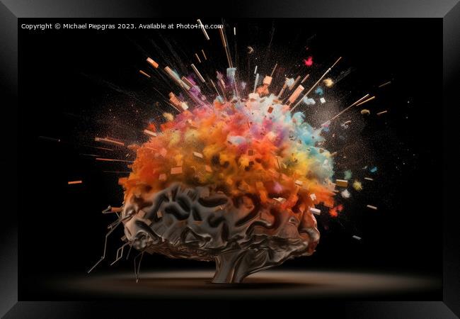 A human brain exploding with knowledge and creativity created wi Framed Print by Michael Piepgras