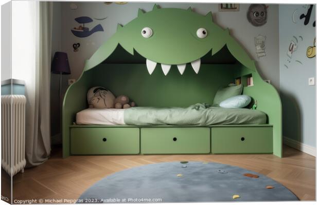 A kids bedroom with a monster bed created with generative AI tec Canvas Print by Michael Piepgras