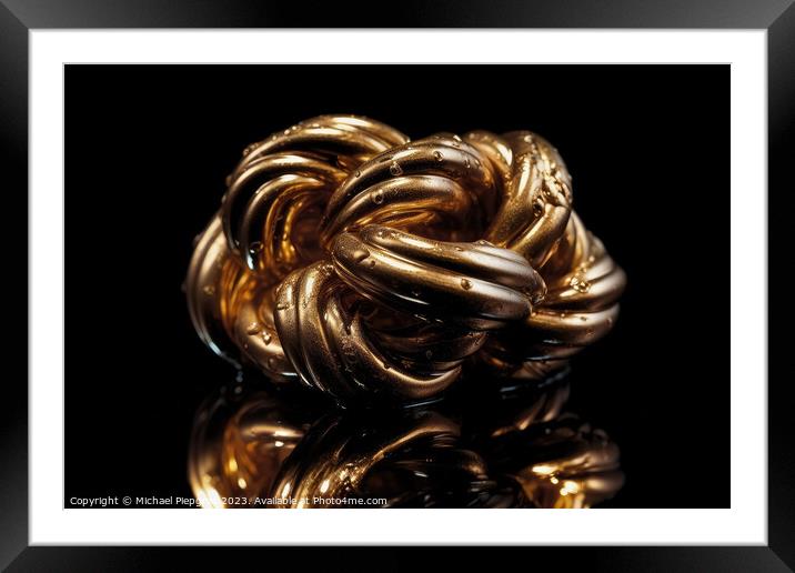 A knot made of gold created with generative AI technology. Framed Mounted Print by Michael Piepgras