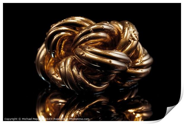 A knot made of gold created with generative AI technology. Print by Michael Piepgras