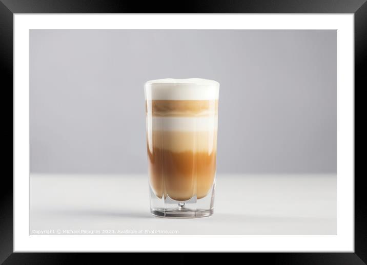 A latte macchiato in a glas on a white background created with g Framed Mounted Print by Michael Piepgras
