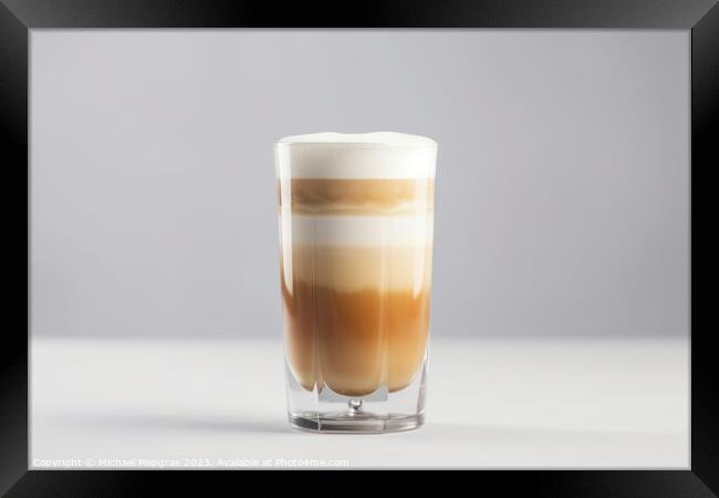 A latte macchiato in a glas on a white background created with g Framed Print by Michael Piepgras