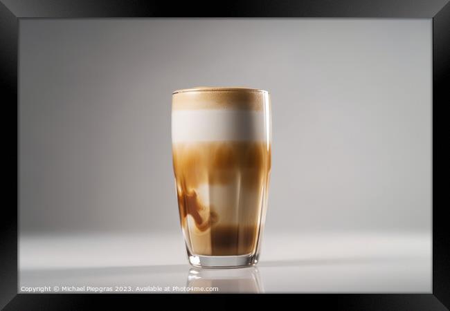 A latte macchiato in a glas on a white background created with g Framed Print by Michael Piepgras