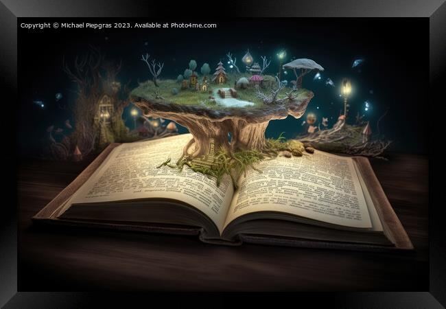 A magical book with fantasy stories coming out of the book creat Framed Print by Michael Piepgras