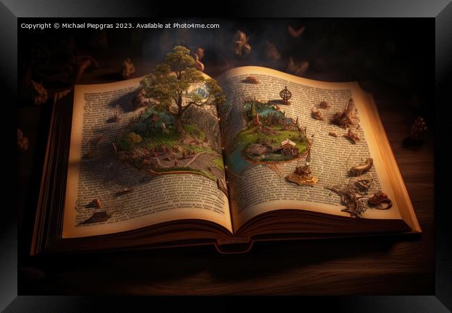 A magical book with fantasy stories coming out of the book creat Framed Print by Michael Piepgras