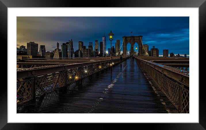 Wet Day On The Brooklyn Bridge Framed Mounted Print by Chris Lord